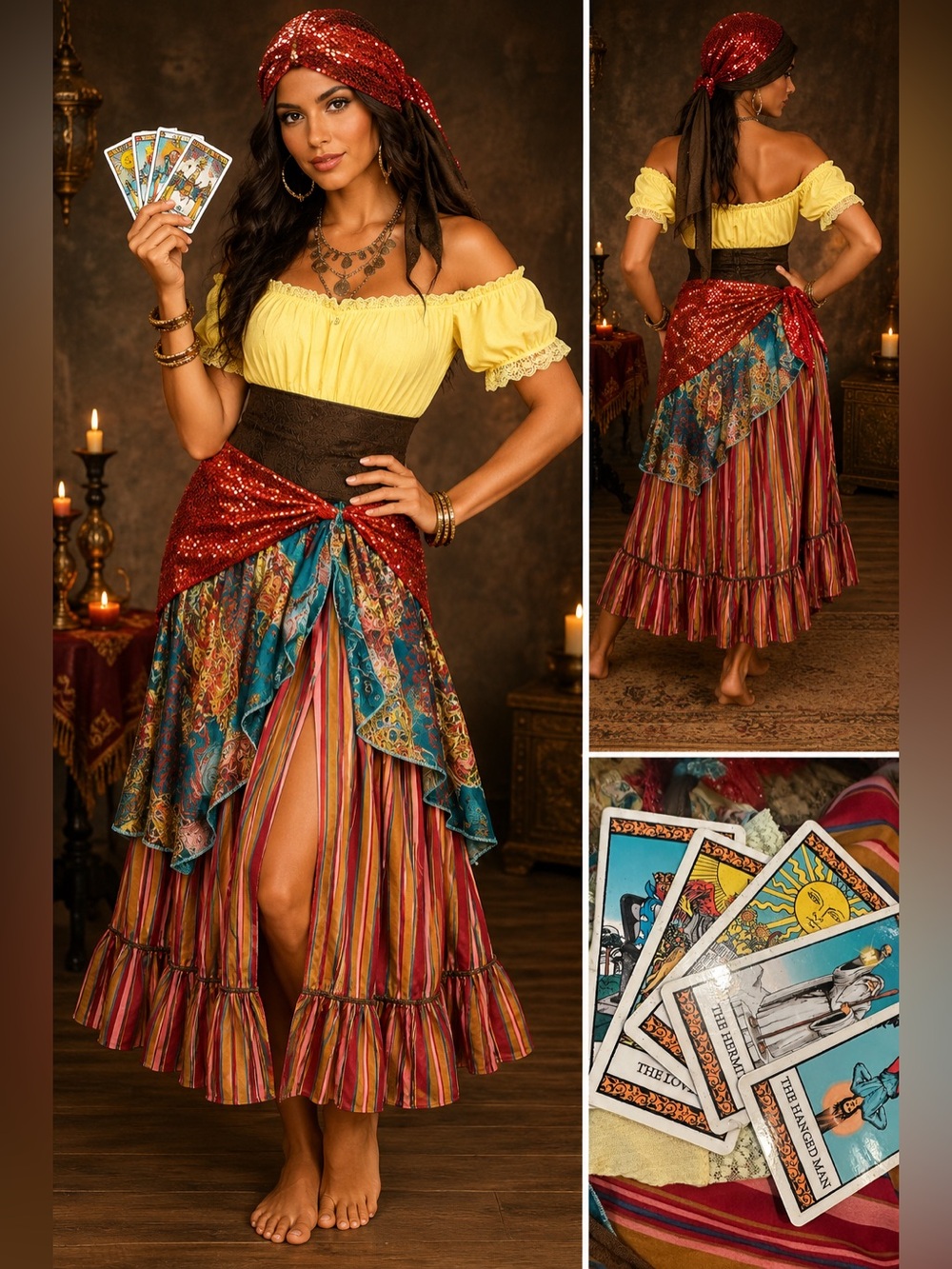 Women's Fortune Teller Costume with Tarot Cards Large